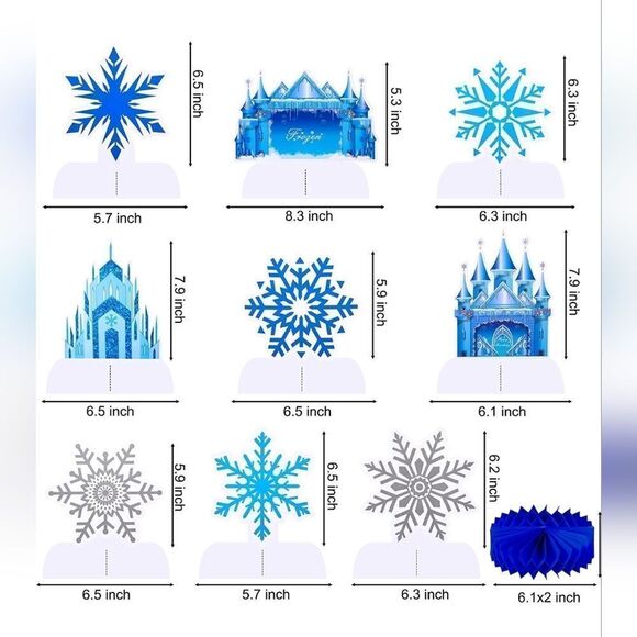 NWT 9 Pcs Frozen Castle Table Decoration Snowflake Honeycomb Centerpieces - Picture 2 of 6